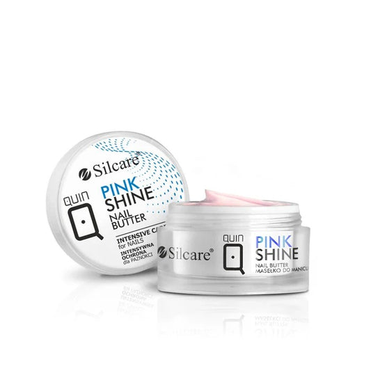 Quin Pink Shine Nail Butter in a 15ml clear jar with intensive care formula for nail and cuticle hydration - Silcare