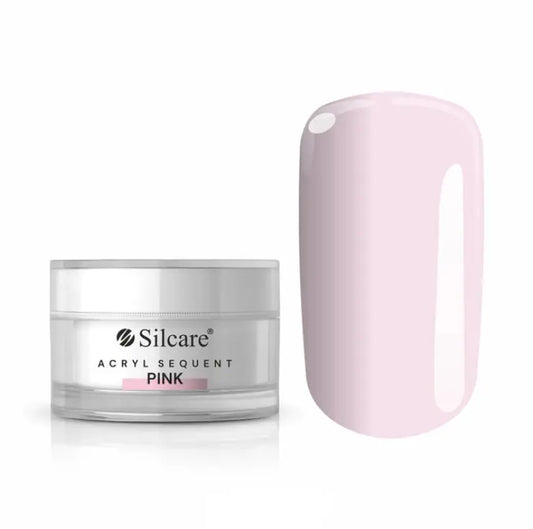 Silcare Acryl Sequent Pink acrylic powder jar with pink acrylic powder swatch