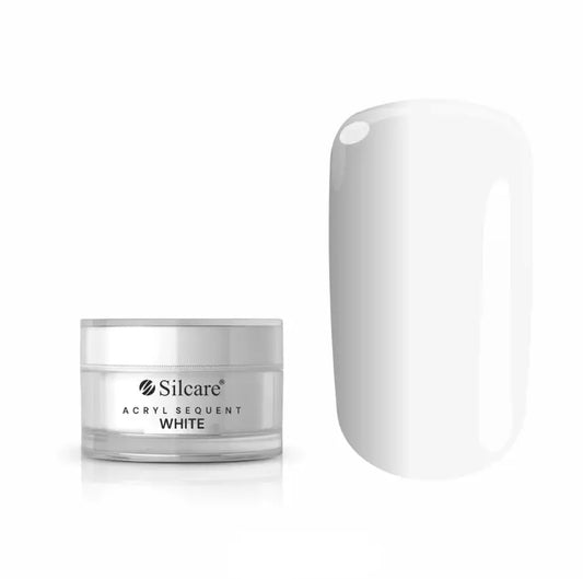 Silcare Acryl Sequent White acrylic powder jar with white acrylic powder swatch