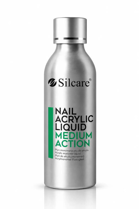 Silcare Nail Acrylic Liquid Medium Action professional acrylic monomer in a silver bottle