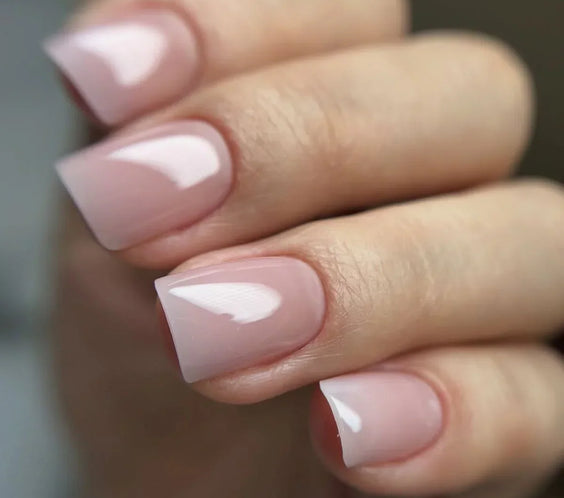 Nails finished with Base One Cover Light UV builder gel (15g), displaying a smooth, opaque, subtle pink natural camouflage manicure.