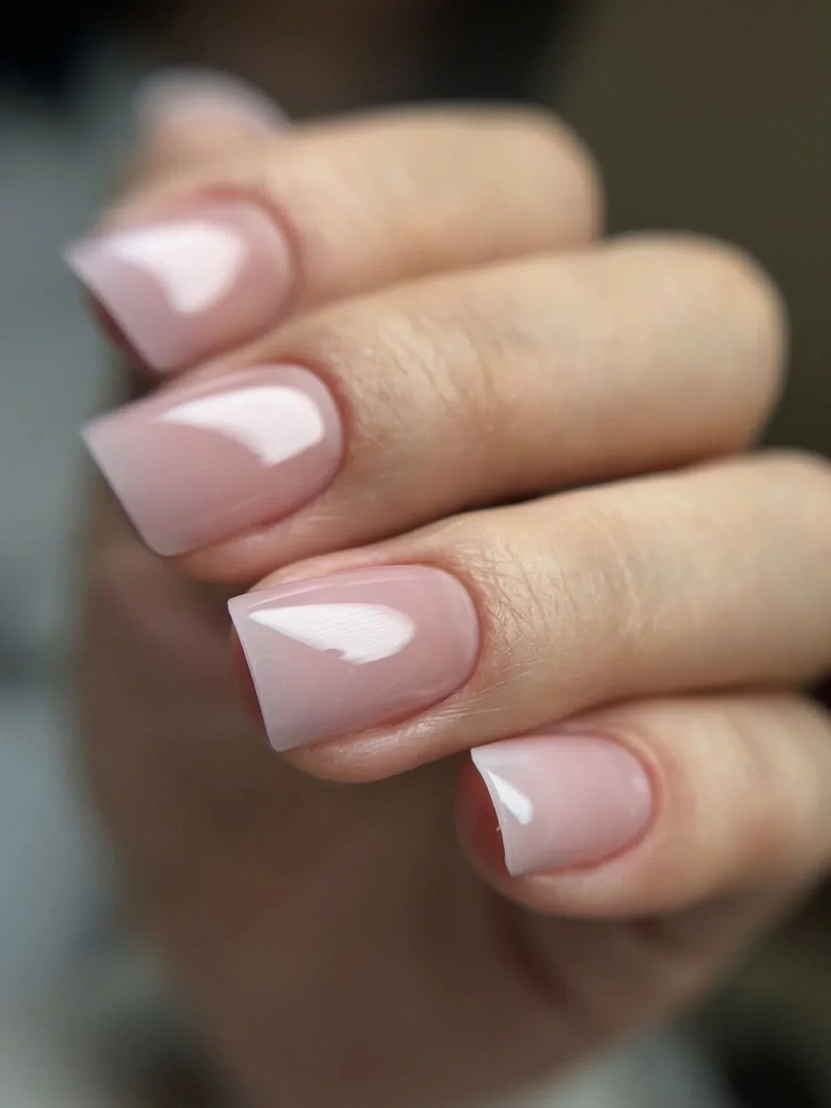 Nails finished with Base One Cover Light UV builder gel (15g), displaying a smooth, opaque, subtle pink natural camouflage manicure.