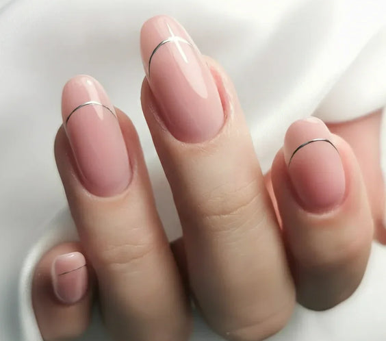 Nails finished with Base One Cover Dark UV builder gel (15g), displaying a smooth, opaque, deep beige with pink natural camouflage manicure.