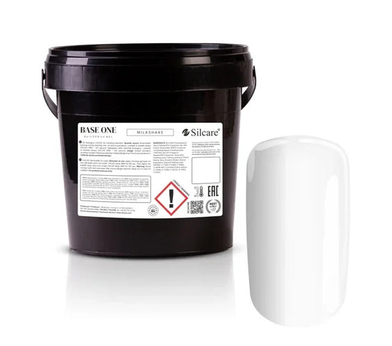 Large 1kg bucket of Base One Milkshake UV building gel, featuring the opaque, milky white formula for high-volume professional salon use.