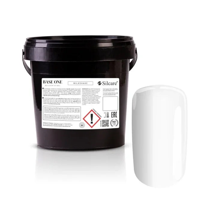 Large 1kg bucket of Base One Milkshake UV building gel, featuring the opaque, milky white formula for high-volume professional salon use.