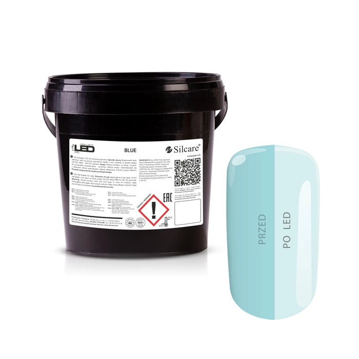 Large 1kg bucket of High Light LED Blue Builder Gel, showcasing the clear formula with a blue tint for yellowing prevention in professional bulk use.