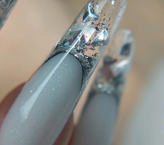 Nail design featuring details created using the High Light LED Blue Builder Gel, showcasing the transparent, durable structure and clear finish.