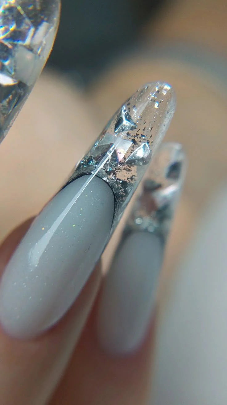 Nail design featuring details created using the High Light LED Blue Builder Gel, showcasing the transparent, durable structure and clear finish.