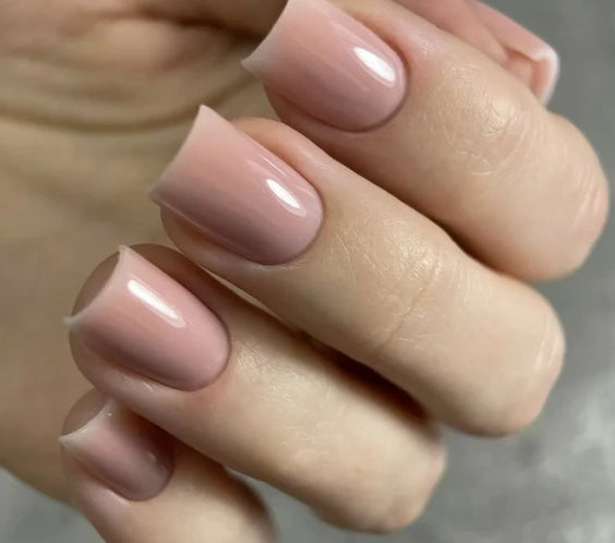 Nails finished with High Light LED Cover Builder Gel, displaying a smooth, opaque, full coverage manicure in a natural nude pink shade.