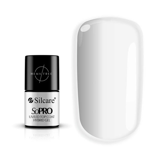 Silcare SoPRO HEMA-Free UV/LED Hybrid Top Coat Gel (8g) with high-gloss finish sample.