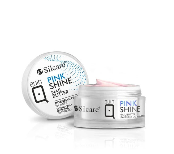 Quin Pink Shine Nail Butter in a 15ml clear jar with intensive care formula for nail and cuticle hydration - Silcare