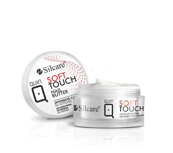 Quin Soft Touch Nail Butter and intensive cuticle care cream in a 12g clear jar and white lid - Silcare 