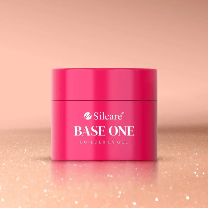 Apricot pink shimmer builder gel UV nail extension gel jar – Shimmer Blush Cream self-levelling builder gel for nail sculpting and overlays | Silcare Base One