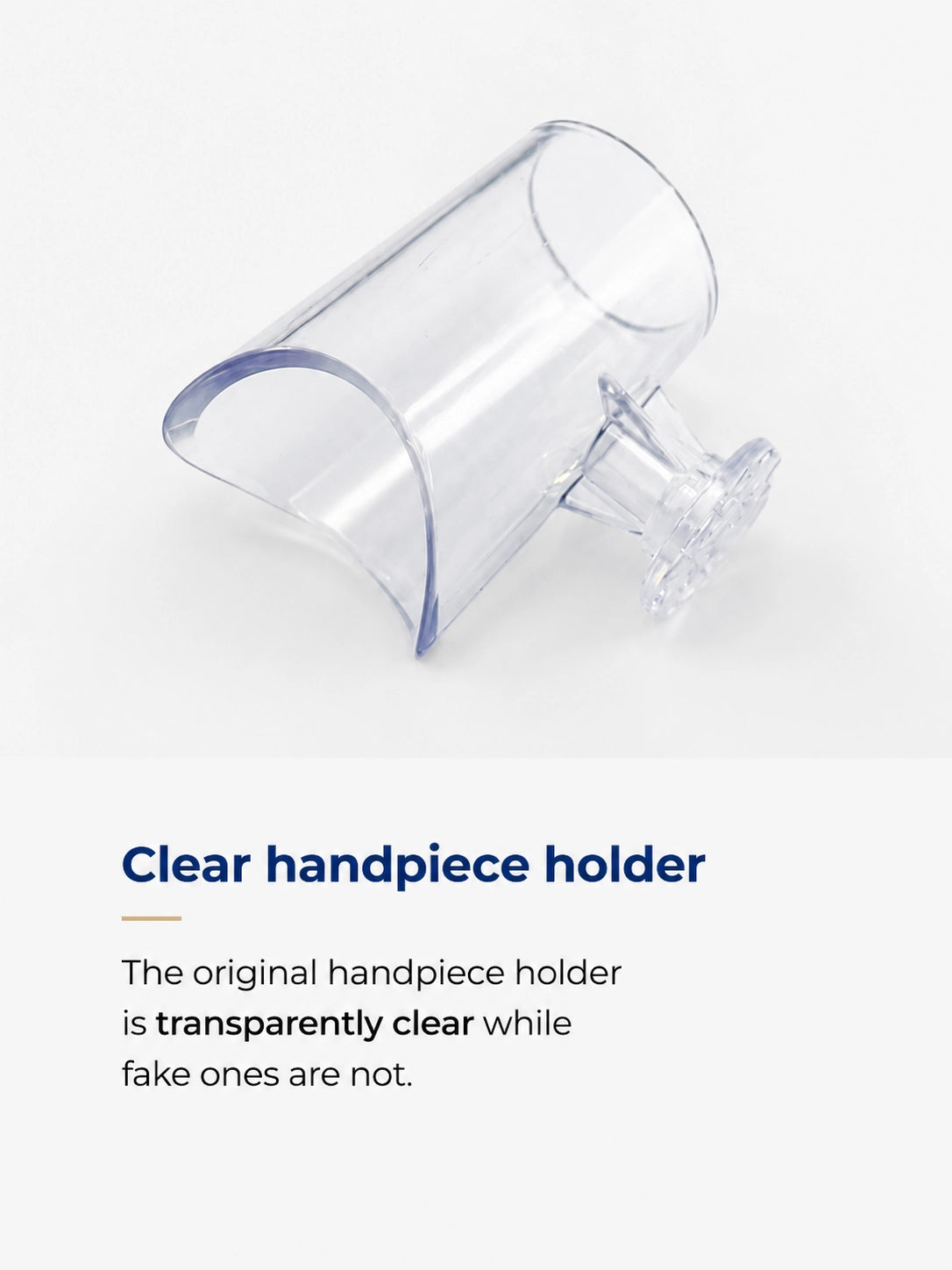 Original transparent handpiece holder for the Saeshin Strong 210 nail drill, designed to securely hold the Strong 105L handpiece and verify product authenticity.
