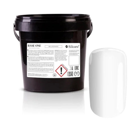 Silcare Base One Builder Gel Milkshake 1kg professional bulk bucket with colour swatch, self-levelling UV LED builder gel in a milky white shade for salon nail extensions, overlays and high-volume professional use in Australia.