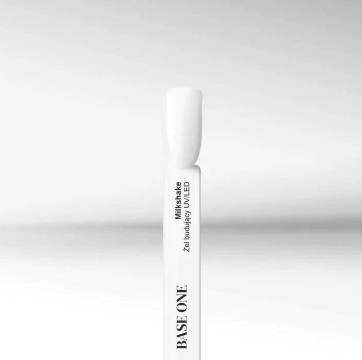 Silcare Base One Builder Gel Milkshake colour swatch showing the true milky white shade, professional self-levelling UV LED builder gel for natural nail overlays, extensions and elegant salon-quality manicures in Australia.