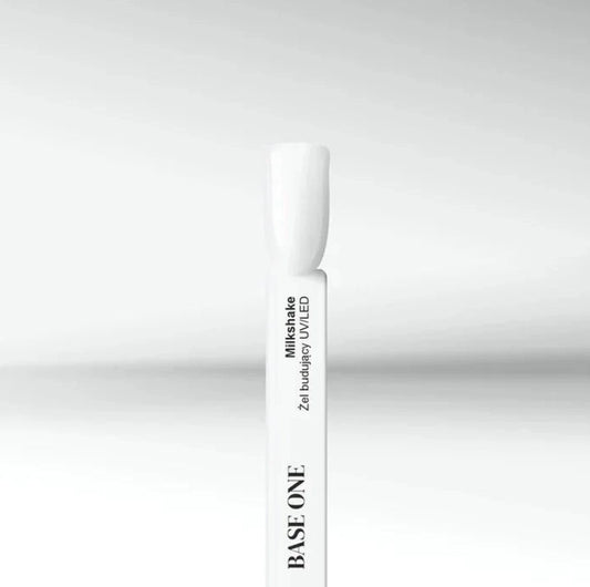Silcare Base One Builder Gel Milkshake colour swatch showing the true milky white shade, professional self-levelling UV LED builder gel for natural nail overlays, extensions and elegant salon-quality manicures in Australia.