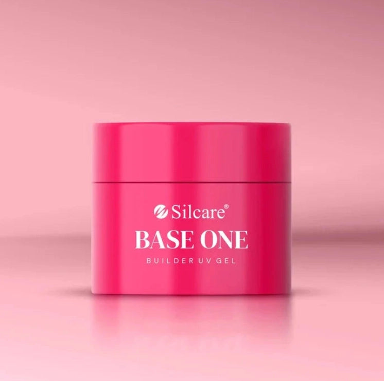 Silcare Base One Builder UV/LED Gel Dark French Pink in bright pink jar packaging for nail extensions and strengthening