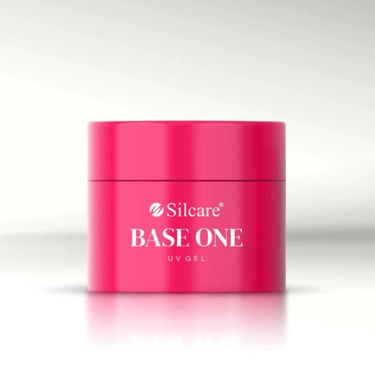 Silcare Base One French White Marble Builder UV Gel in signature pink jar, professional self-levelling builder gel for nail extensions and overlays, UV/LED curing, salon quality, available in Australia.