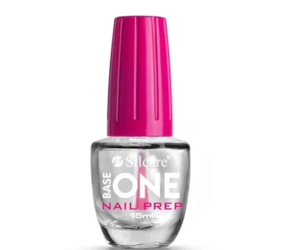 Professional Silcare Base One Nail Prep 15ml bottle with pink cap, featuring zero-lifting technology and superior dehydration for gel and acrylic nails.