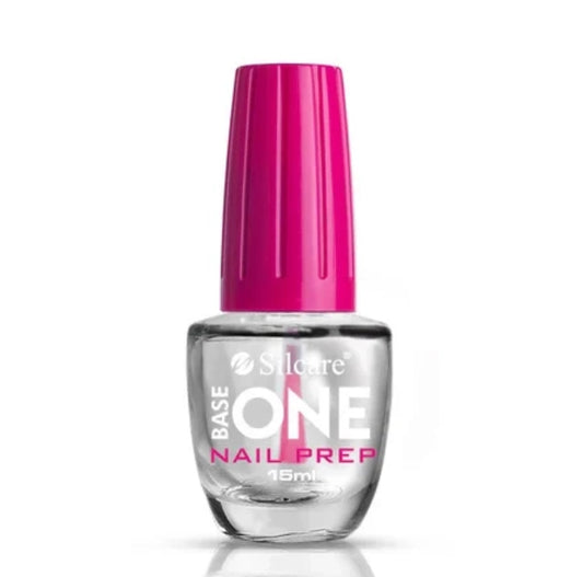 Professional Silcare Base One Nail Prep 15ml bottle with pink cap, featuring zero-lifting technology and superior dehydration for gel and acrylic nails.