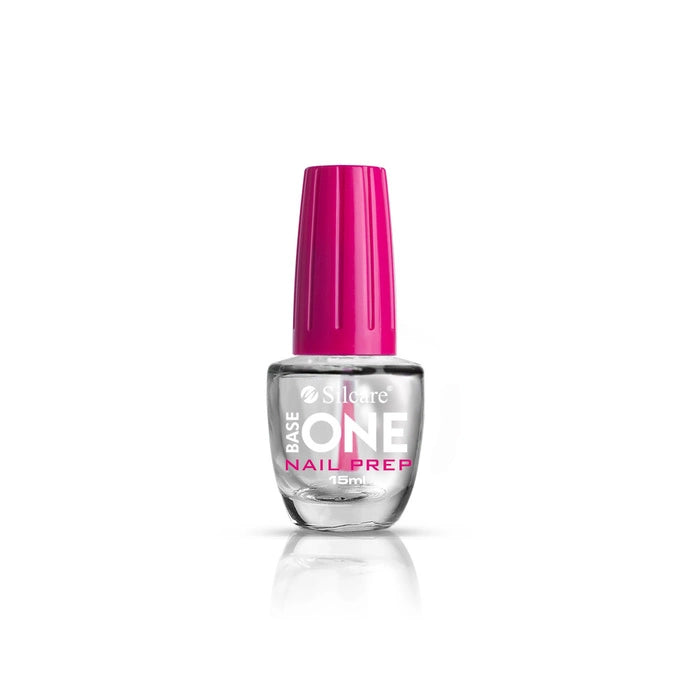 Professional Silcare Base One Nail Prep 15ml bottle with pink cap, featuring zero-lifting technology and superior dehydration for gel and acrylic nails.