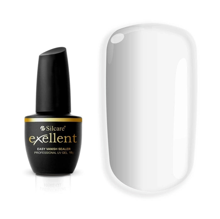 Silcare Exellent Easy Vanish Sealer Professional UV Gel 15g bottle with clear hybrid top coat nail swatch