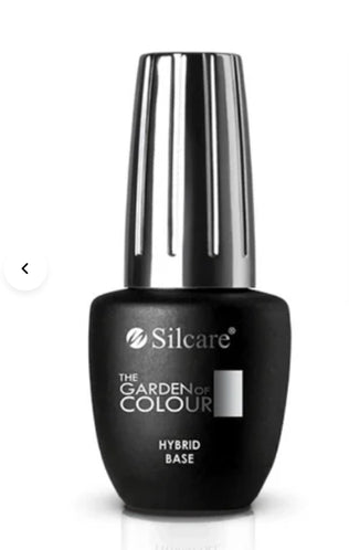 Silcare The Garden of Colour Hybrid Base gel nail polish in a matte black bottle with a silver cap.