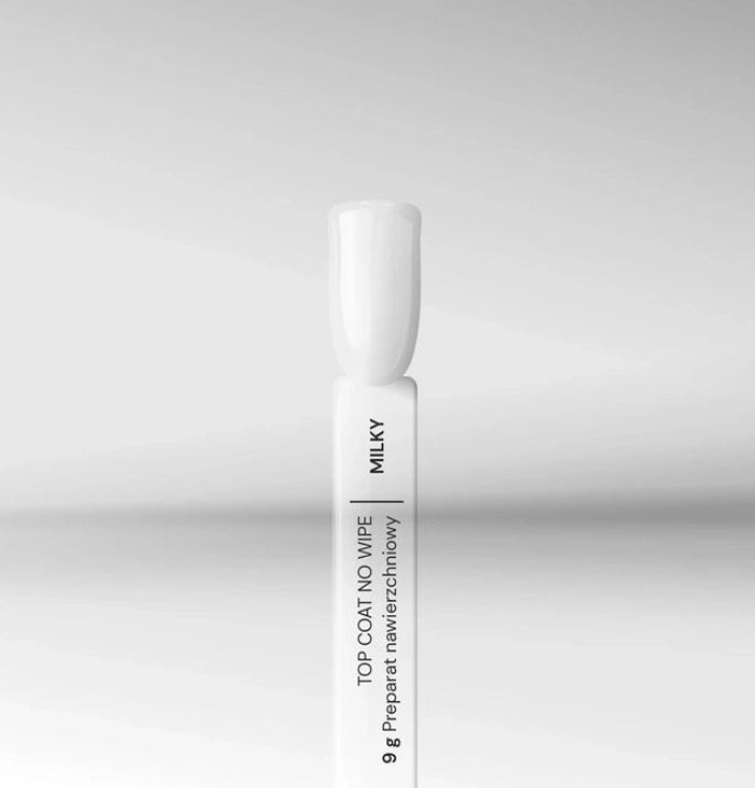 Milky no wipe top coat UV/LED semi-transparent gel top coat for French manicure and baby boomer nails.