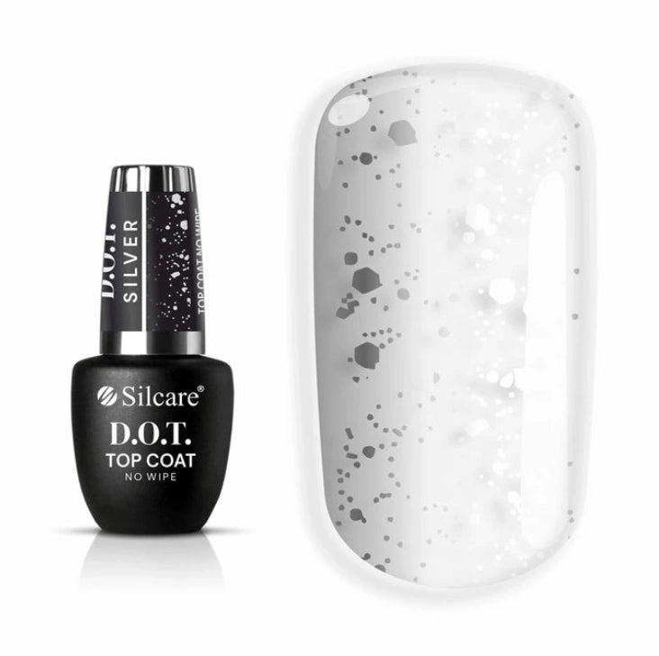 Silcare silver glitter no wipe gel top coat with high gloss UV/LED nail finish and sparkling particle effect