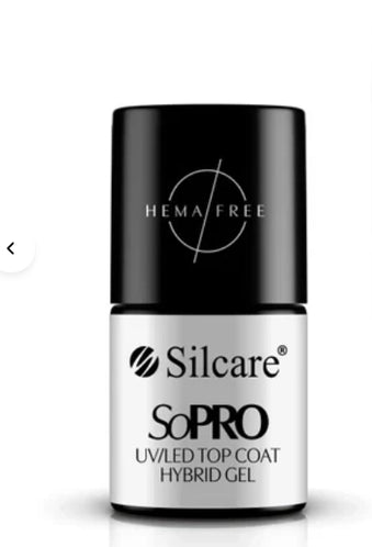Silcare SoPRO HEMA-free UV/LED Top Coat Hybrid Gel bottle with white label and black cap.
